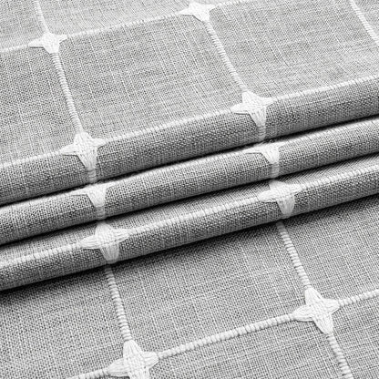 Elegant jacquard linen shower curtain with charming tassels in light grey color, adding sophisticated style to any bathroom