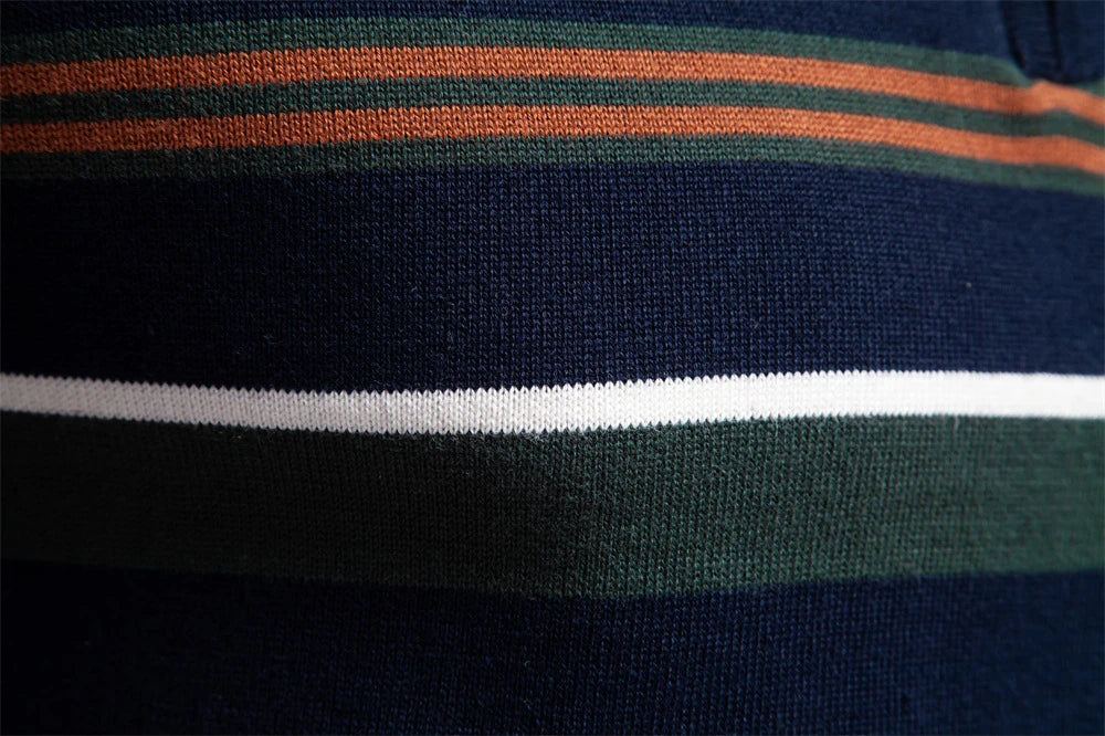 Cozy autumn and winter half-zip sweater in green, dark blue, khaki, and light gray colors