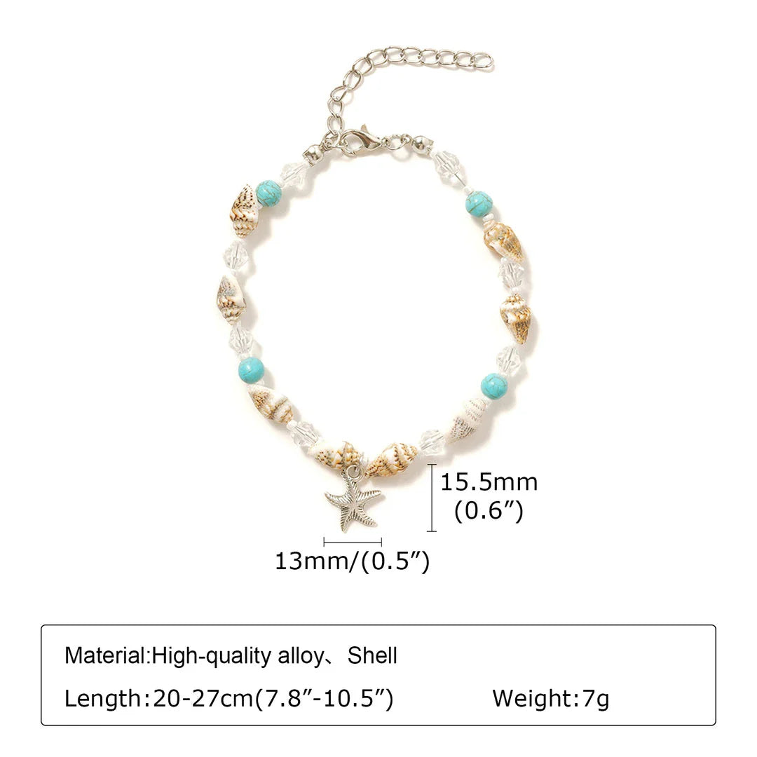 Charming starfish and crystal beaded anklet in white and blue color, a stylish accessory for summer fashion