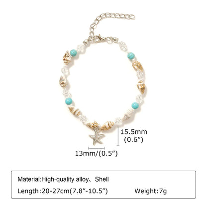 Charming starfish and crystal beaded anklet in white and blue color, a stylish accessory for summer fashion