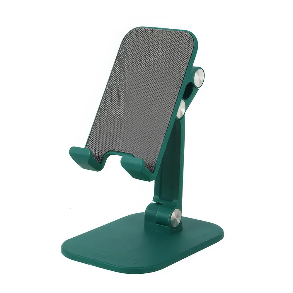 Adjustable and foldable desk phone holder with three-section design, providing hands-free convenience for mobile devices