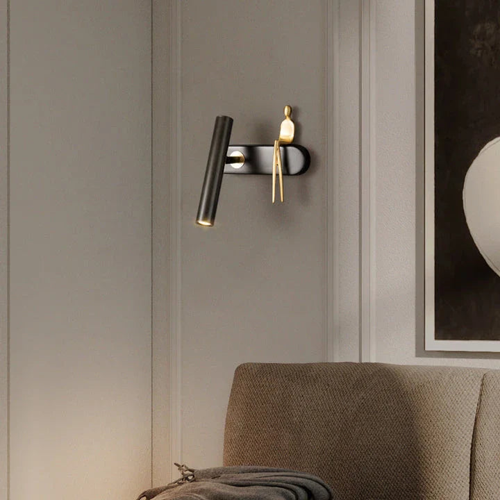 Stylish and versatile bedroom wall lamp with a sleek, postmodern design and a luxurious gold finish