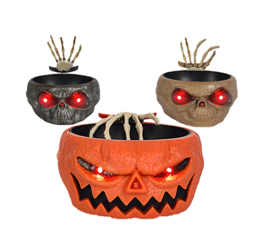 Illuminating Halloween pumpkin-shaped fruit plate with lighting and sound effects for festive holiday decor