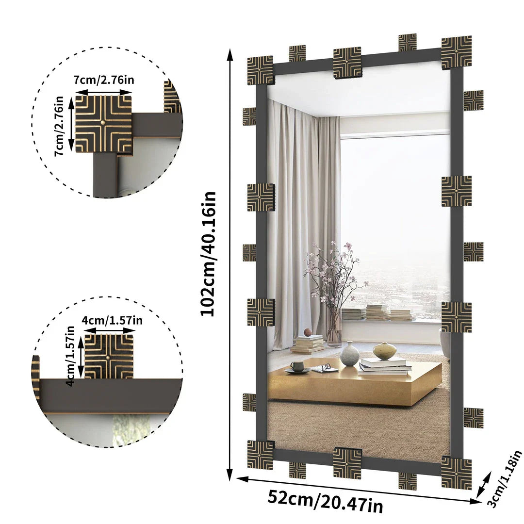 Elegant industrial-vintage rectangular wall mirror with ornate frame, perfect for bathroom, bedroom, or living room decor