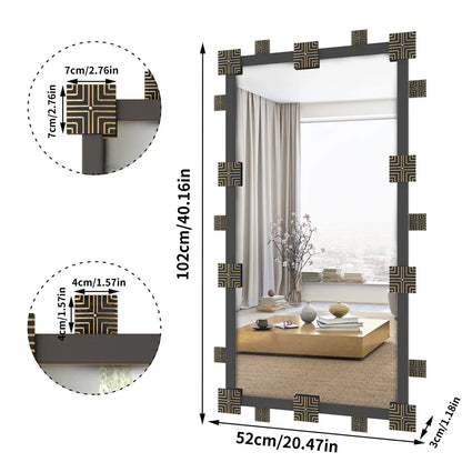 Elegant industrial-vintage rectangular wall mirror with ornate frame, perfect for bathroom, bedroom, or living room decor