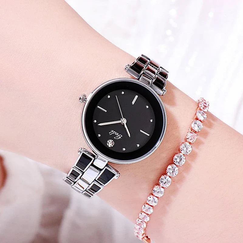 Elegant steel-strap women's watch with minimalist design and quartz movement for timeless style and reliable performance