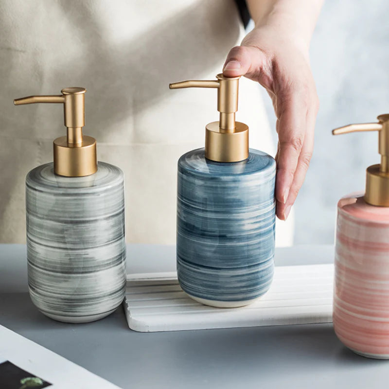 Luxury Nordic-Style Ceramic Soap Dispenser Set with smooth, glossy finish and easy-to-use press pump