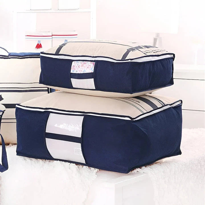 Foldable Under Bed Storage Bag in various sizes, made of moisture-proof non-woven fabric with double-sided handles for easy access and organization
