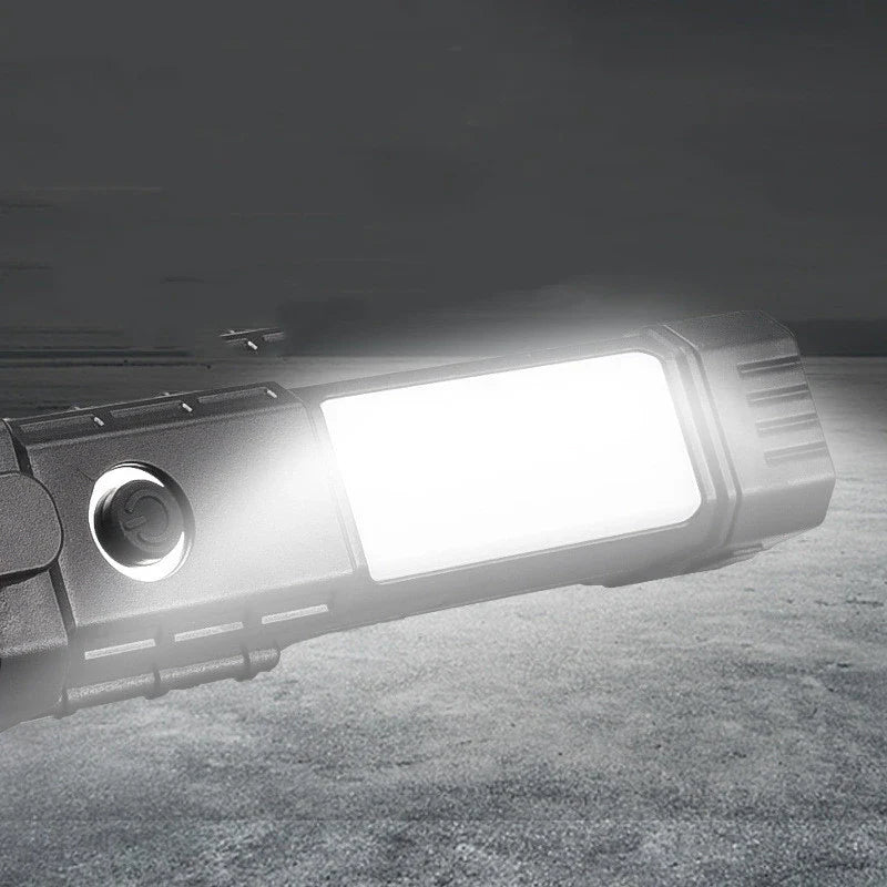 Multifunctional LED flashlight with emergency hammer, seatbelt cutter, and USB charging capabilities