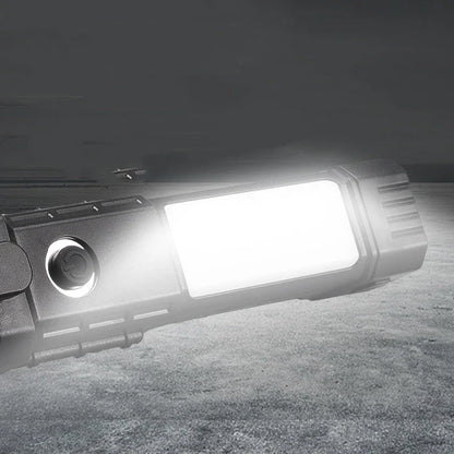 Multifunctional LED flashlight with emergency hammer, seatbelt cutter, and USB charging capabilities