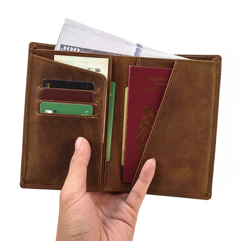 Premium Leather Passport Wallet with Multiple Compartments and Slots for Secure Organization