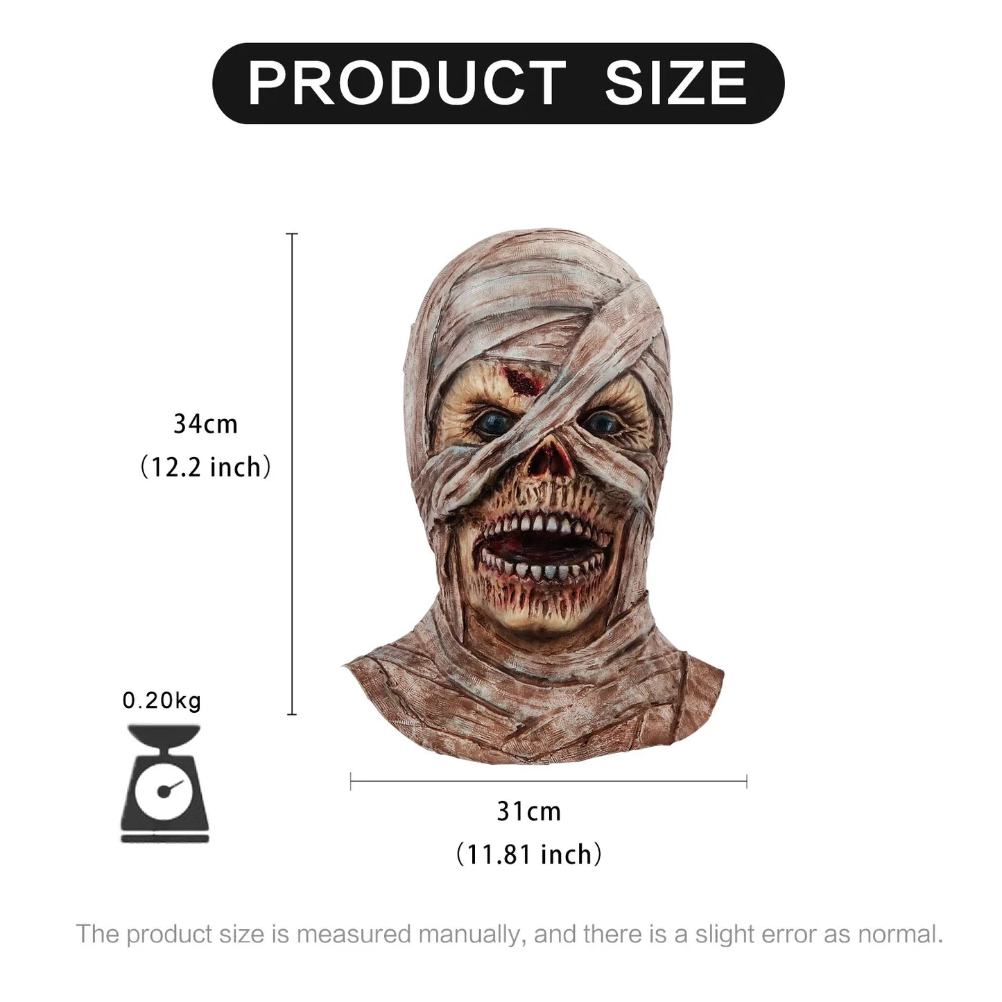 Realistic mummy mask made of high-quality latex with detailed textures and features for a spooky Halloween costume or decoration