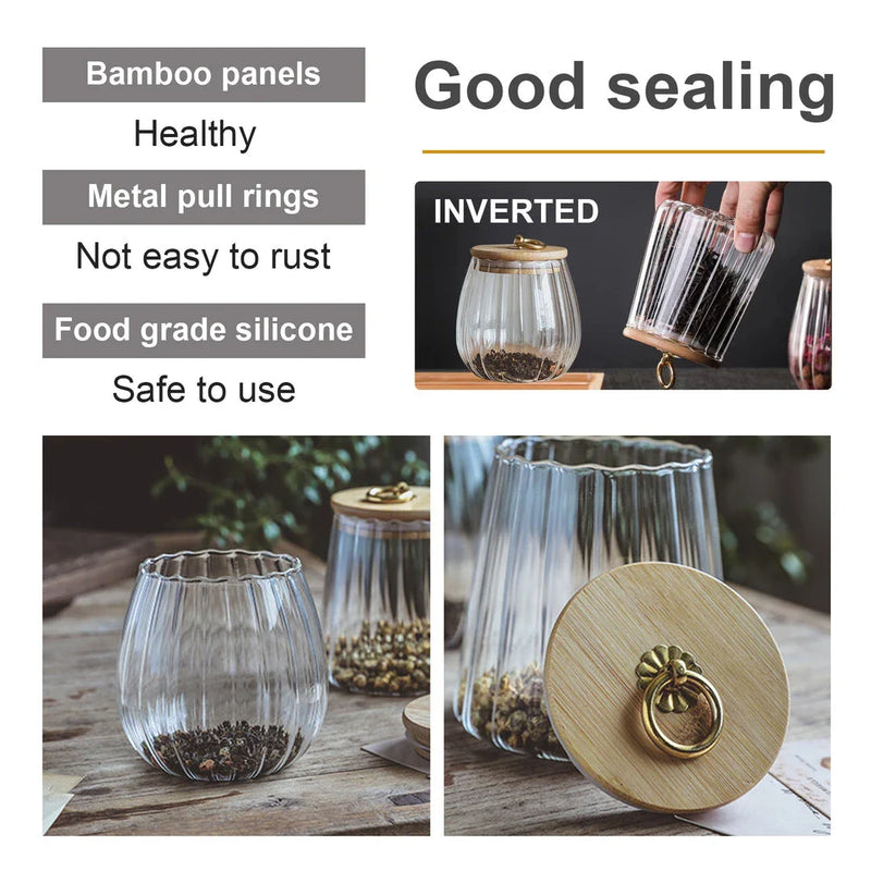 Hhomeenjoy Elegant Glass Canisters with Airtight Bamboo Lids for Kitchen Storage