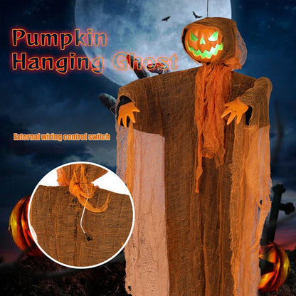 Illuminating Halloween decoration with a luminous hanging pumpkin design, perfect for adding spooky ambiance to your holiday celebrations