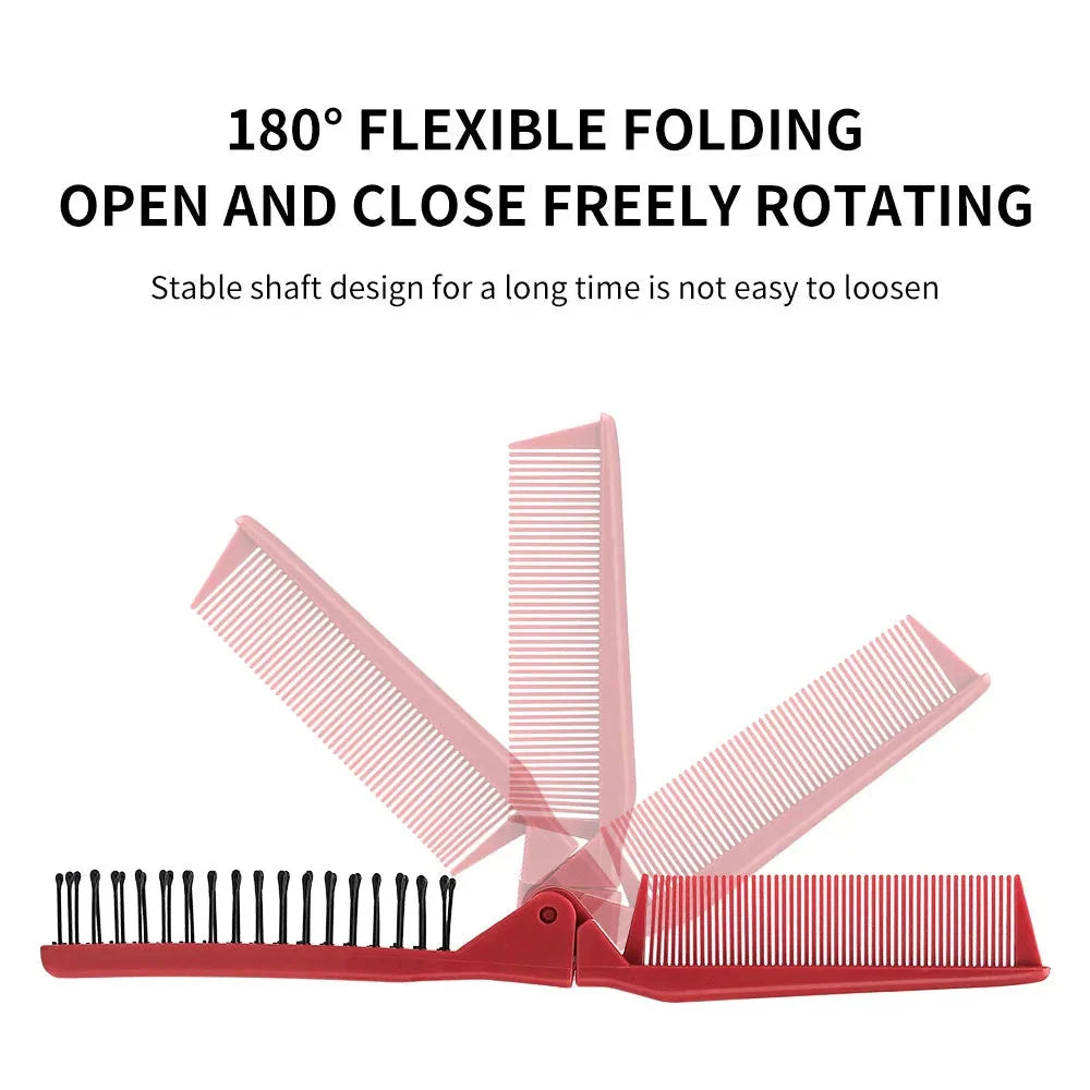 Red mini folding pocket comb with fine-tooth design, double-ended versatility, and compact, portable build
