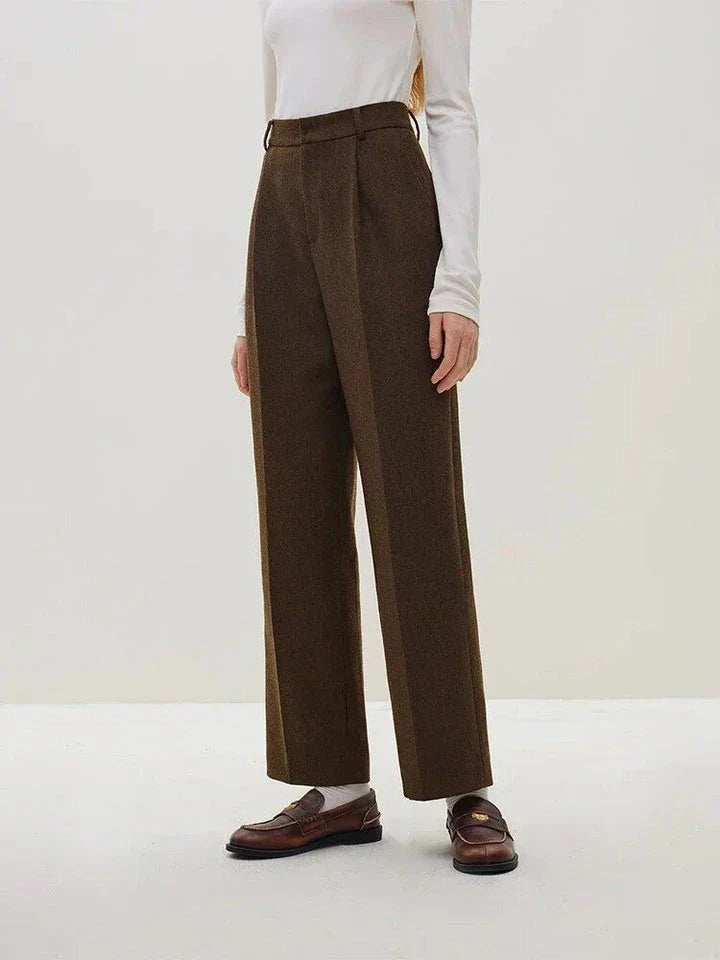 Classic high-waisted wool straight pants for modern women in a sleek, sophisticated design
