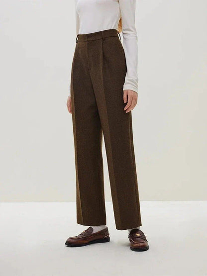 Classic high-waisted wool straight pants for modern women in a sleek, sophisticated design