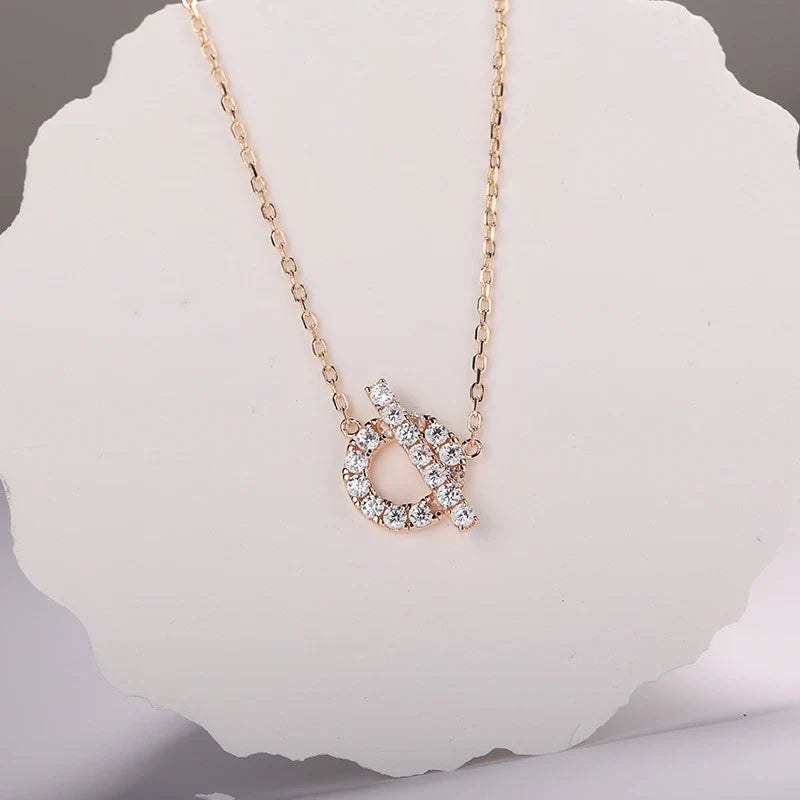 925 Silver Pig Nose Necklace with Gold-Plated Zircon Stones and Adjustable O-Ring Chain