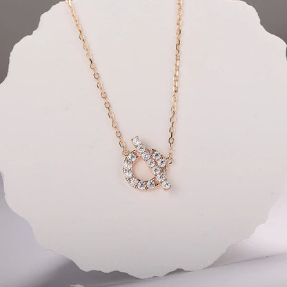 925 Silver Pig Nose Necklace with Gold-Plated Zircon Stones and Adjustable O-Ring Chain