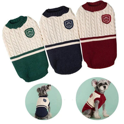 Cozy college-style pet dog sweater in multiple colors for small to medium-sized breeds