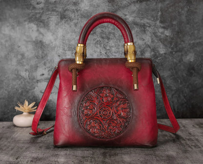 Bamboo shoulder bag with a roomy interior, multiple pockets, and a retro-inspired design for everyday use