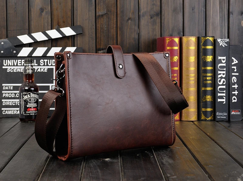 Stylish Men's Shoulder Messenger Bag with Korean-inspired Design, Crafted from Durable PU Leather
