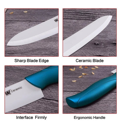 Premium eco-friendly ceramic kitchen knife set with sharp zirconium oxide blades and ergonomic handles