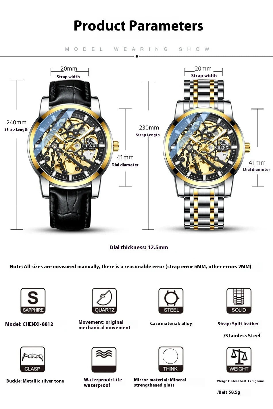 Trendha Automatic Mechanical Watch with Waterproof and Luminous Design in Various Color Options