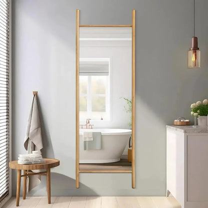 Elegant full-length mirror with solid wood frame and shatterproof glass, suitable for wall-mounting or leaning against a surface