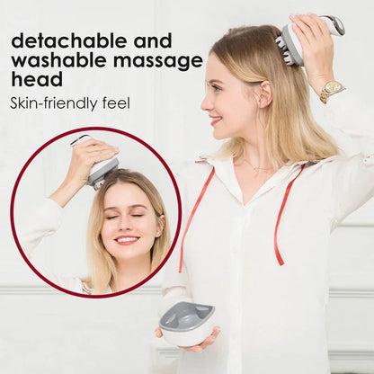 Luxury 4D Smart Scalp Massager with 3D Kneading Massage, Red and Blue Light Therapy, and Interchangeable Massage Heads
