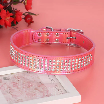 Sparkling rhinestone dog collar made of high-quality PU leather, available in multiple colors for medium and large dogs