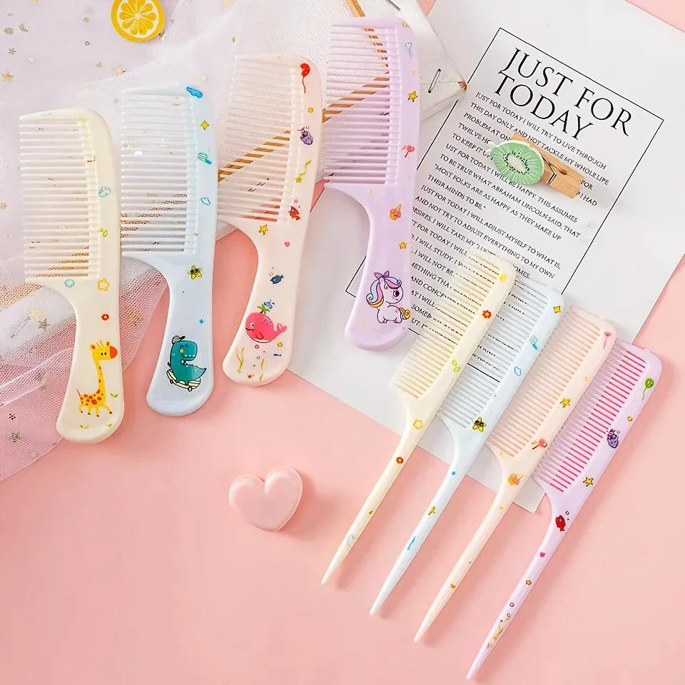 Adorable green animal-themed kids hairstyling comb set with fine-toothed and pointed tail combs