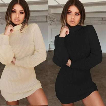 Cozy long sleeve ribbed knit casual dress in solid colors for everyday wear and comfort