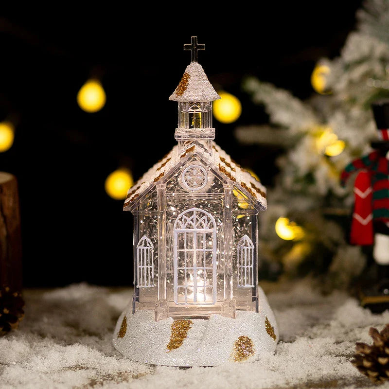 Elegant Crystal Church House Music Box Christmas Tree Ornaments with Soothing Melodies