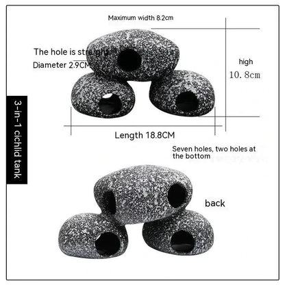 Realistic and natural-looking fish tank decor made of premium resin material, designed to provide a safe haven for fish and shrimp breeding and hiding