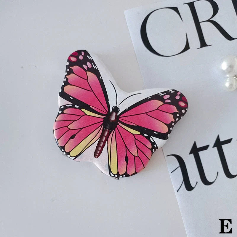 Compact Folding Butterfly Makeup Mirror with Premium PU Leather, Glass, and Zinc Alloy Construction