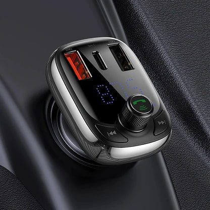 Bluetooth 5.0 FM Transmitter and Fast Charging Car Adapter with Dual USB Ports for Hands-Free Calling and Audio Streaming