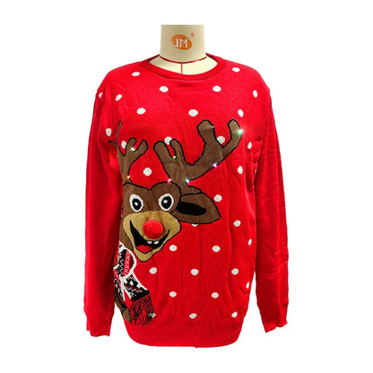 Festive elk-inspired oversized knit sweater in red with a relaxed, comfortable fit