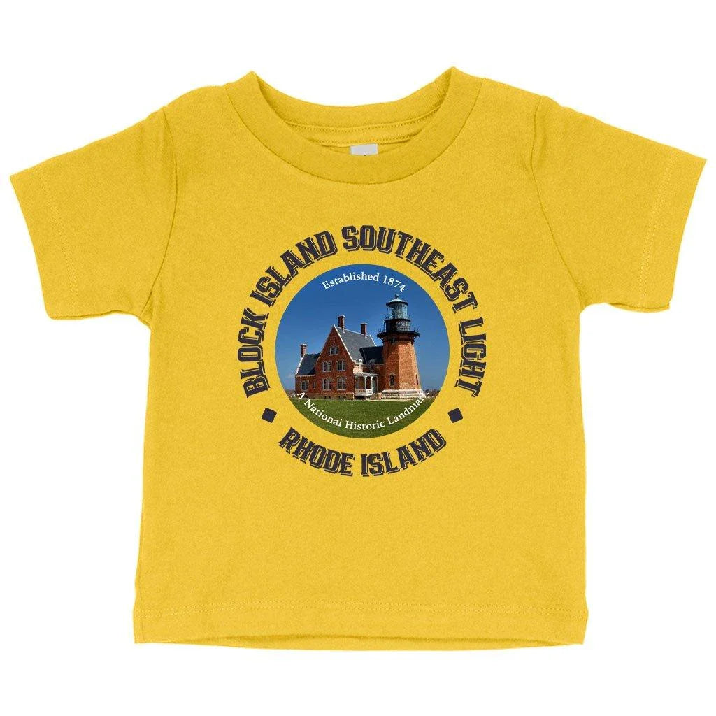 Baby wearing a comfortable, soft, and flexible Rhode Island-inspired t-shirt in white color
