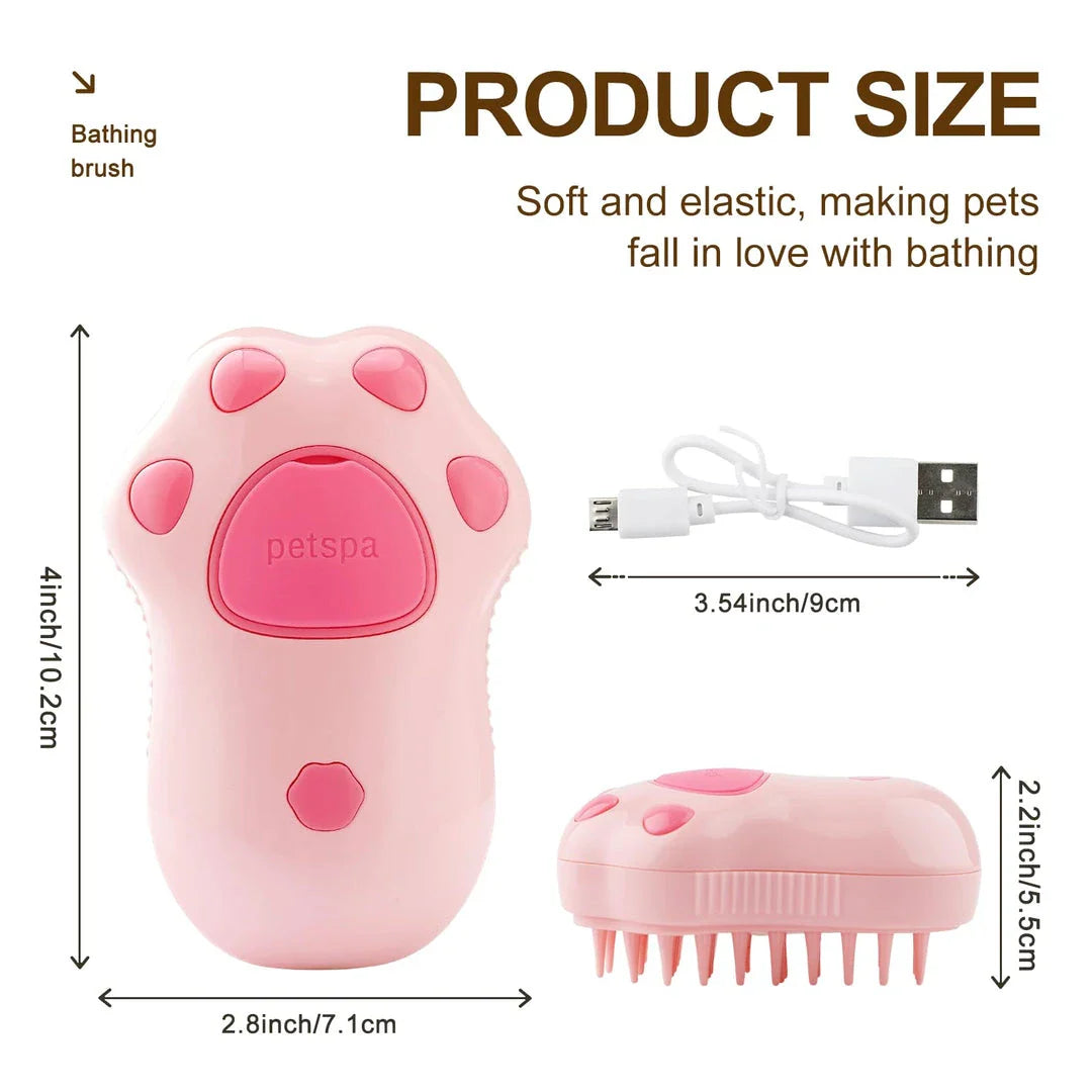 3-in-1 electric pet grooming brush with soothing steam for removing loose hair, dirt, and debris while promoting a healthy, shiny coat