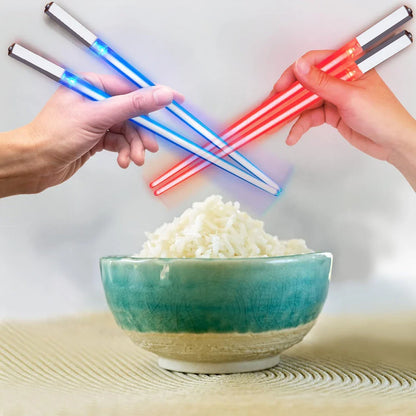 LED Lightsaber Chopsticks with bright blue illumination, perfect for adding a touch of Star Wars-inspired fun to any meal.