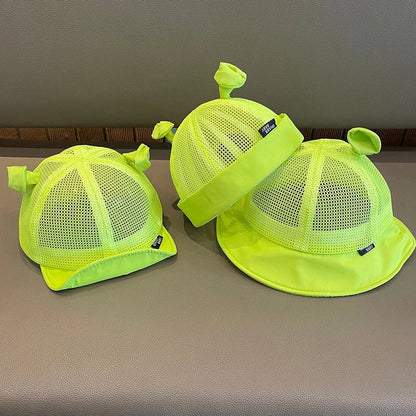 Green Cartoon Baby Sun Hat with Adorable Ear Design, Offering Soft, Breathable Comfort and Adjustable Fit for Babies 0-24 Months