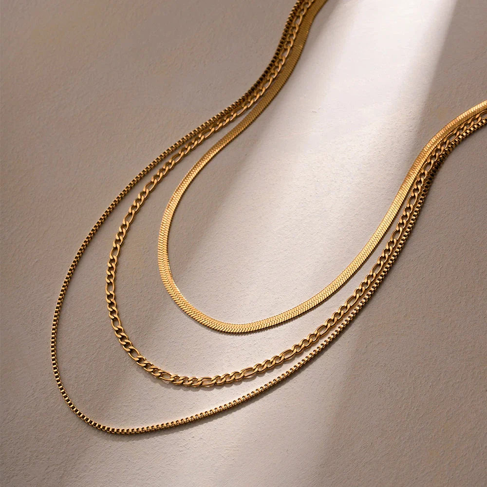 Elegant 18K gold plated stainless steel flat snake chain necklace with letter charms for a unique, personalized look