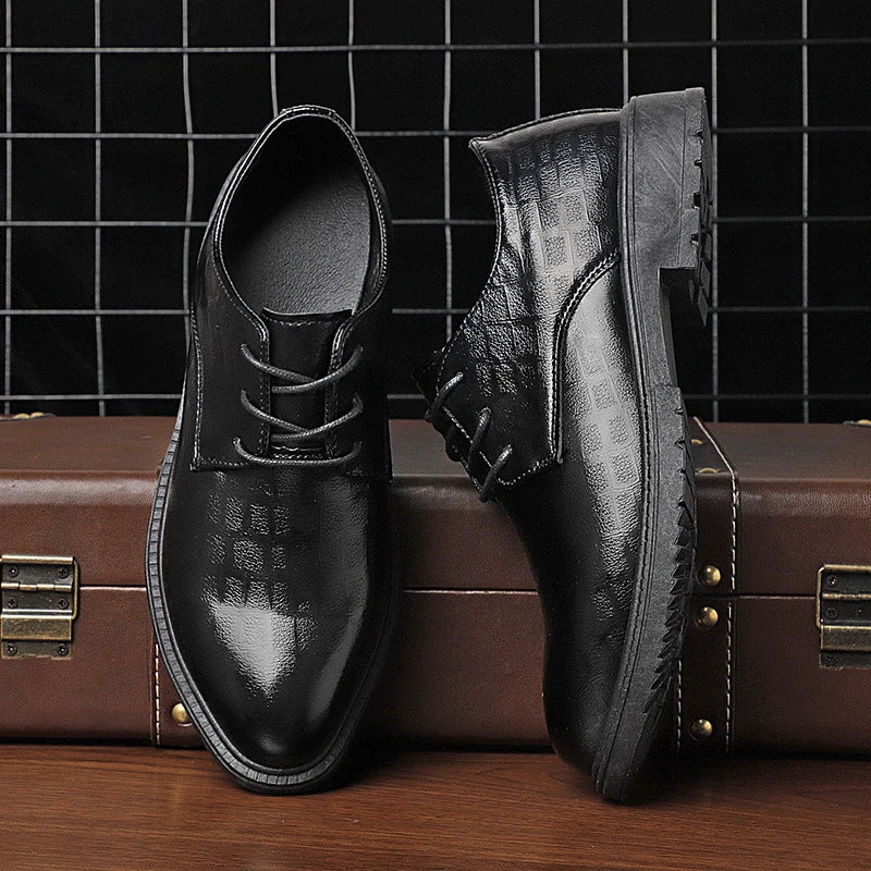 Men's waterproof, breathable, versatile black business casual shoes with durable rubber sole and comfortable PU insole