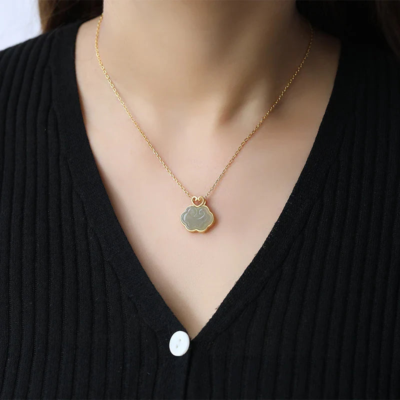 Elegant Hetian Jade Retro Pendant with Intricate Silver Inlay Design and Adjustable Cross-Chain