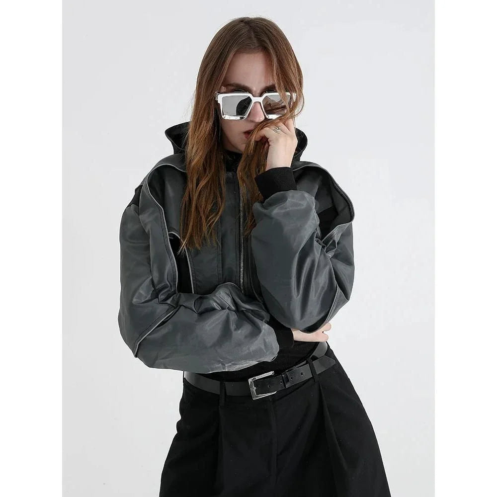 Autumn Reflective Splice Hooded Jacket with contrasting colors, reflective splicing, and a chic patchwork design