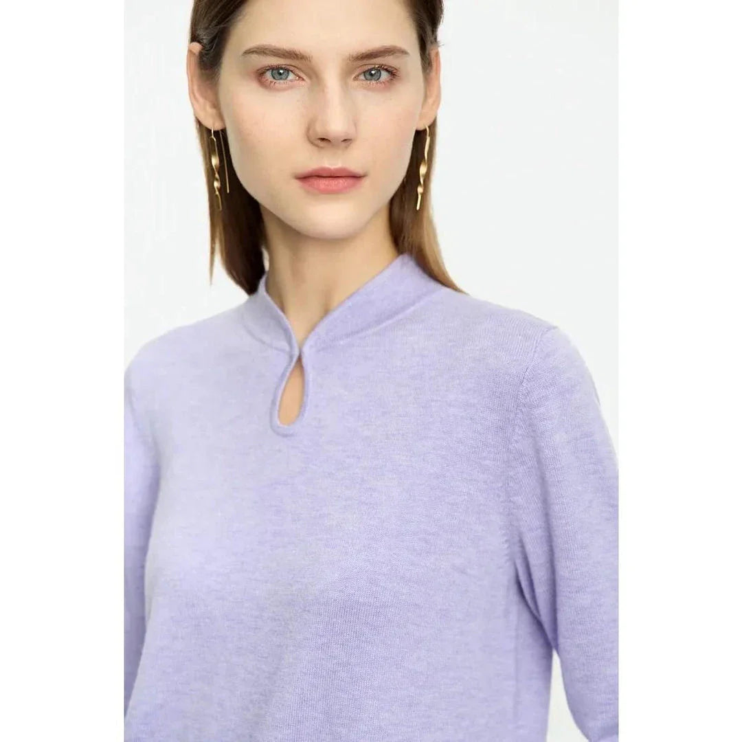 Chic Minimalist U-Collar Long Sleeve Pullover in Green and Purple colors, featuring a unique design and cozy blend of materials.