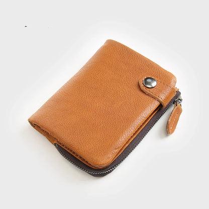 Premium leather wallet for men in a classic horizontal square shape, featuring a simple plain pattern and compact size for everyday use.