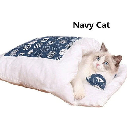 Cozy Cat Sleeping Bag Mat in various colors and sizes, providing a plush and comfortable sleeping surface for cats.