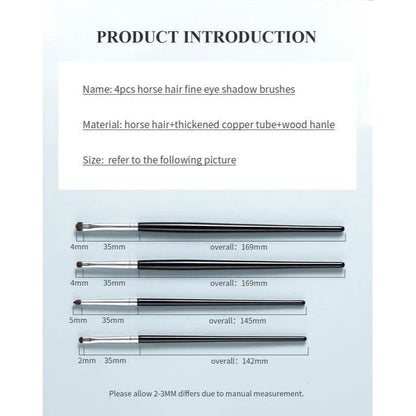 Premium 4-piece eyeliner, smudge, and eyeshadow brush set with natural horse hair bristles for flawless eye makeup